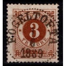 1886 - Sverige - AFA 30 - Frimærke - Ringtype med posthorn på bagsiden - 3 øre brun - Lux stempel.